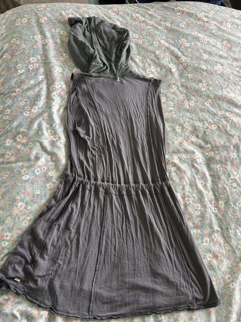 Alo Yoga Charcoal Grey Draped Cowl Neck Or Hooded Drawstring Dress Size XL - Picture 3 of 7